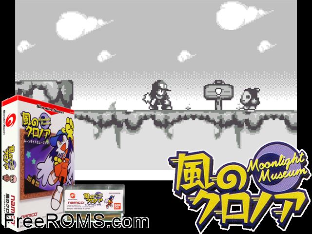 Kaze no Klonoa - Moonlight Museum (J) [M] Wonderswan game showing 3D box cover and gameplay screenshot